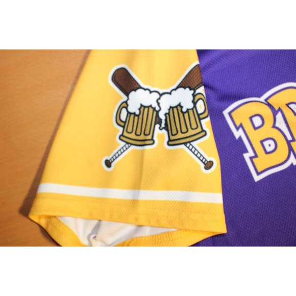 Brew Crew Big Shooter Baseball #96 Button Jersey Adult Mens XL Purple Yellow - Picture 4 of 6